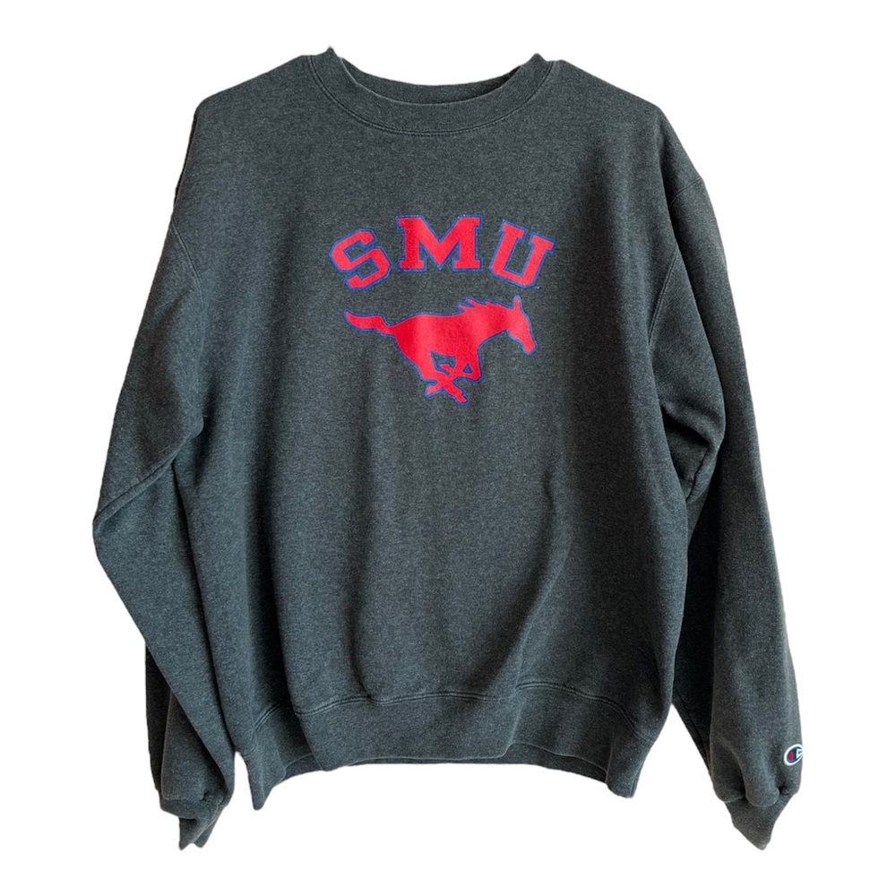 Champion Gray Crewneck Sweater with Red Logo